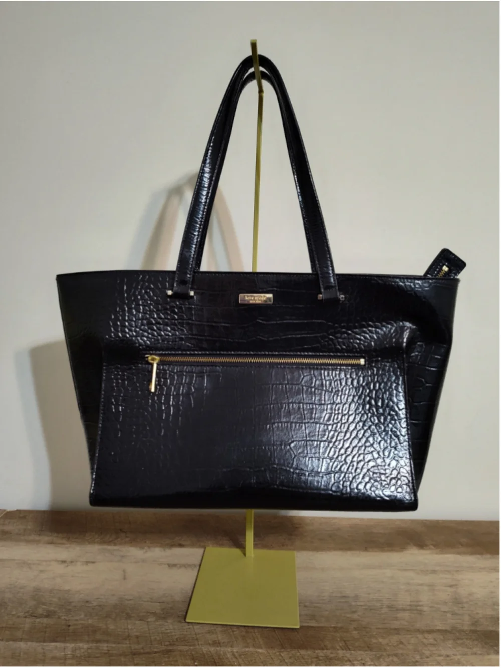Women's Kate Spade Black Crocodile Embossed Tote Bag, One Size